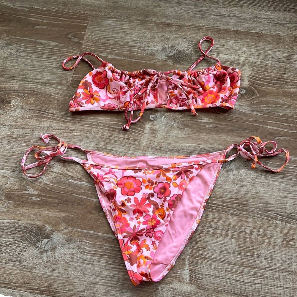 Pink Orange Brown Floral Bikini